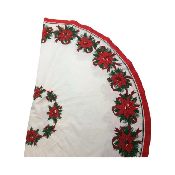 Poinsettia Round Tablecloth Christmas Cotton Blend Vintage - Picture 7 of 11